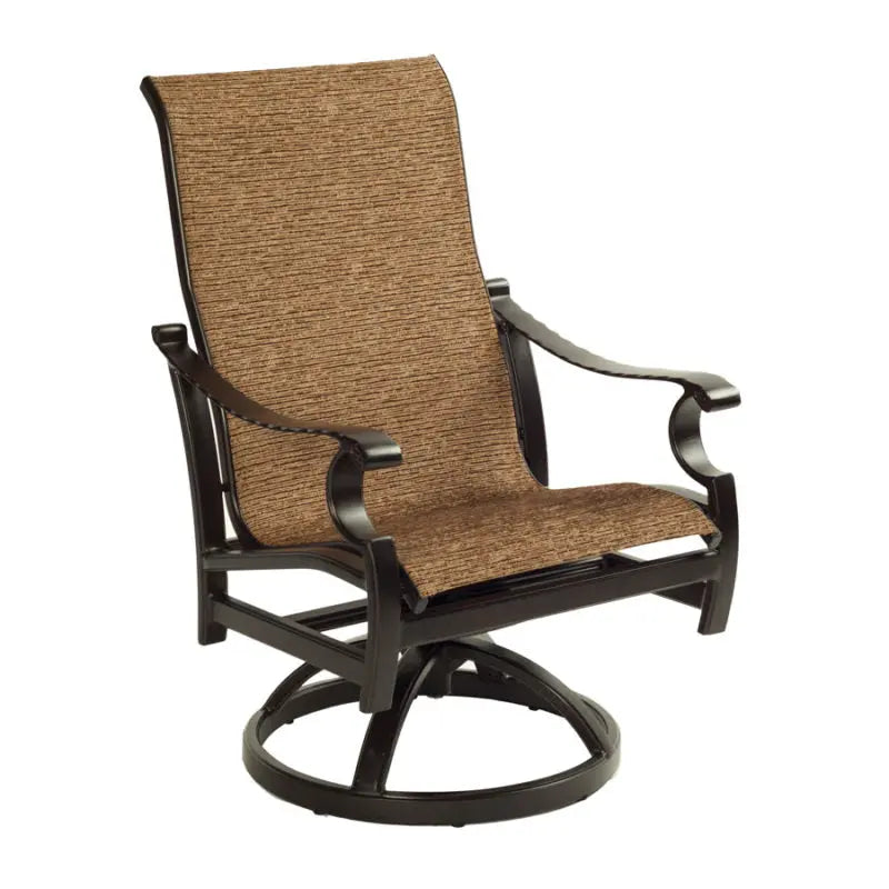 Castelle Monterey Sling Swivel Rocker Dining Chair in Antique Walnut Finish with Augustine Oyster Sling image 0