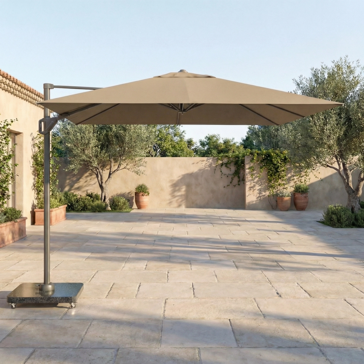 Voyager T1 3m x 2m Rectangular Cantilever Parasol in Taupe with 90kg Granite Base image 0