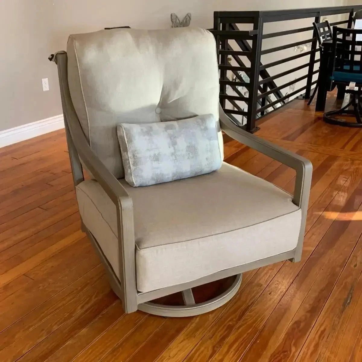 Castelle Legend High Back Lounge Swivel Rocking Chairs with Idol Ash Cushions in Weathered Wood Finish image 0
