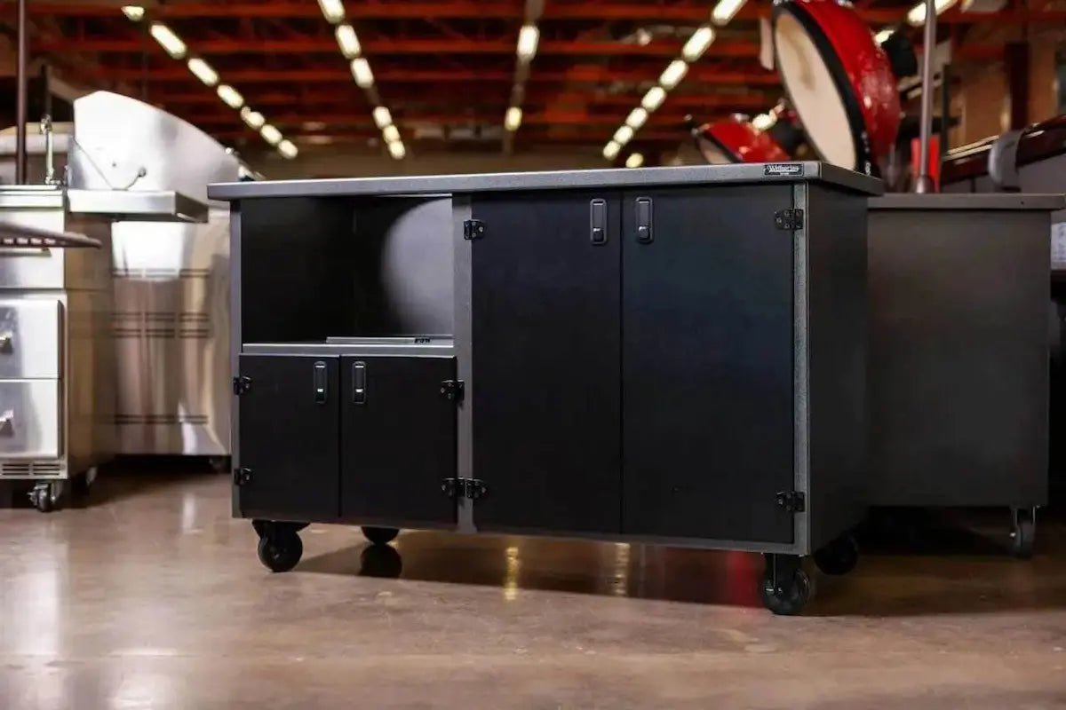 Wellspring Alpha Series Grill Cabinet for Kamado Joe Classic Joe, Silver Vein Frame, Black Doors and Black Hardware image 0