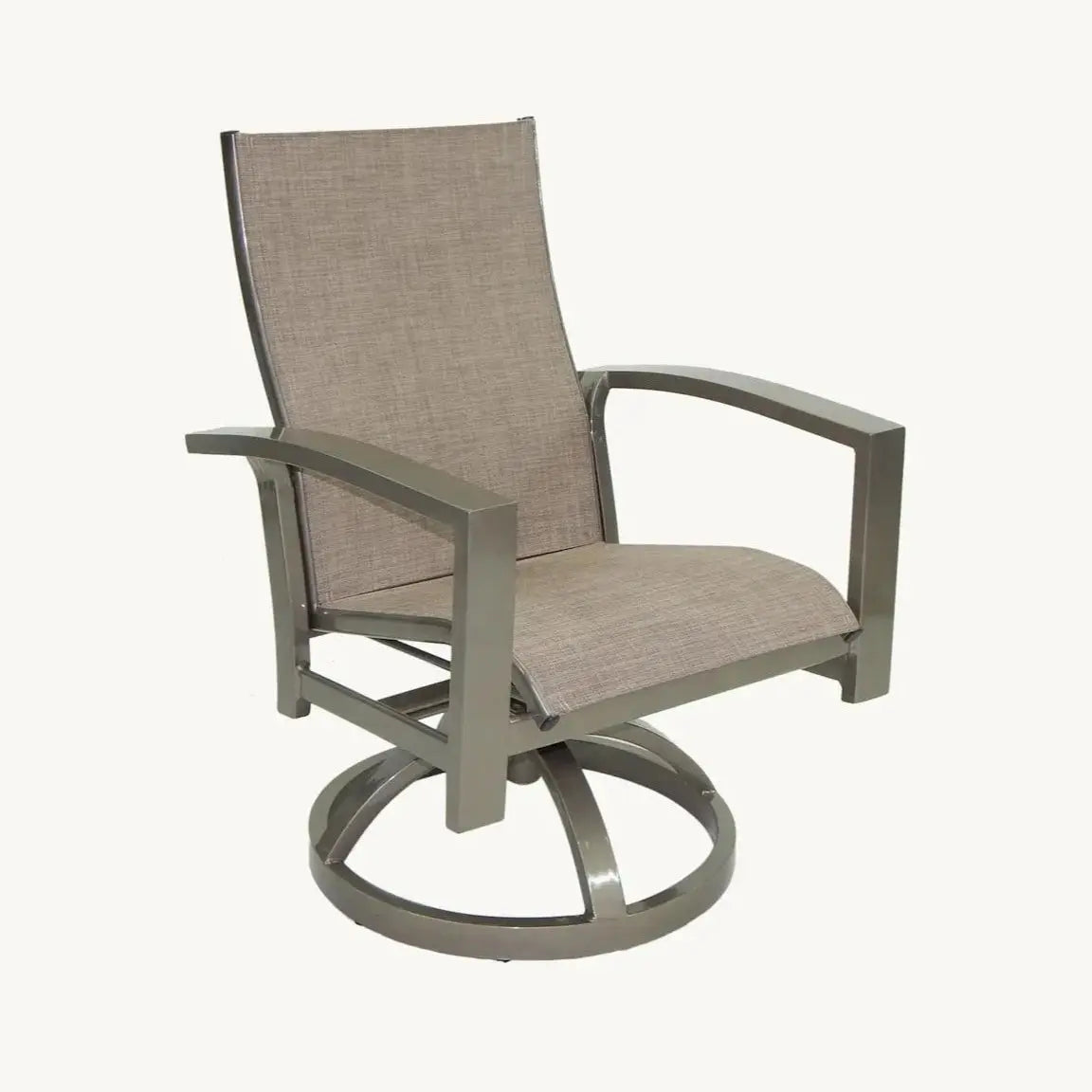 Castelle Orion Sling Dining Swivel Rocker Chair in Antique Dark Rum Finish with Augustine Oyster Sling image 0
