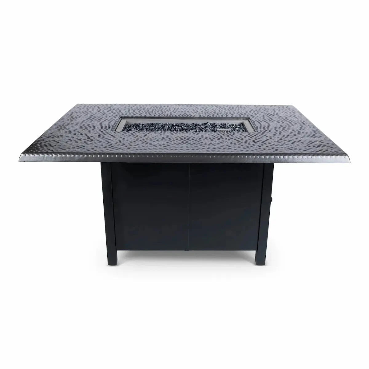 Woodard 42" x 60" Rectangular Dining Fire Table with Pewter Hammered Top and Black Base image 0