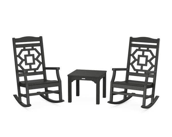 POLYWOOD Chinoiserie 3-Piece Rocking Chair Set in Black image 0