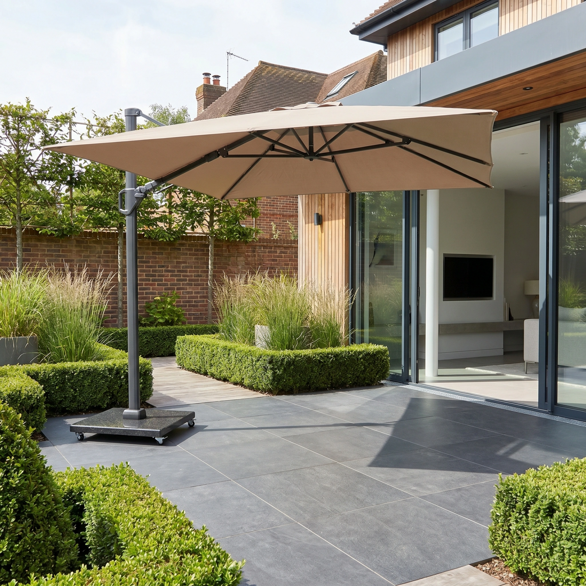 Challenger T2 3.5m x 2.6m Rectangular Cantilever Parasol in Taupe with 90kg Granite Base image 0