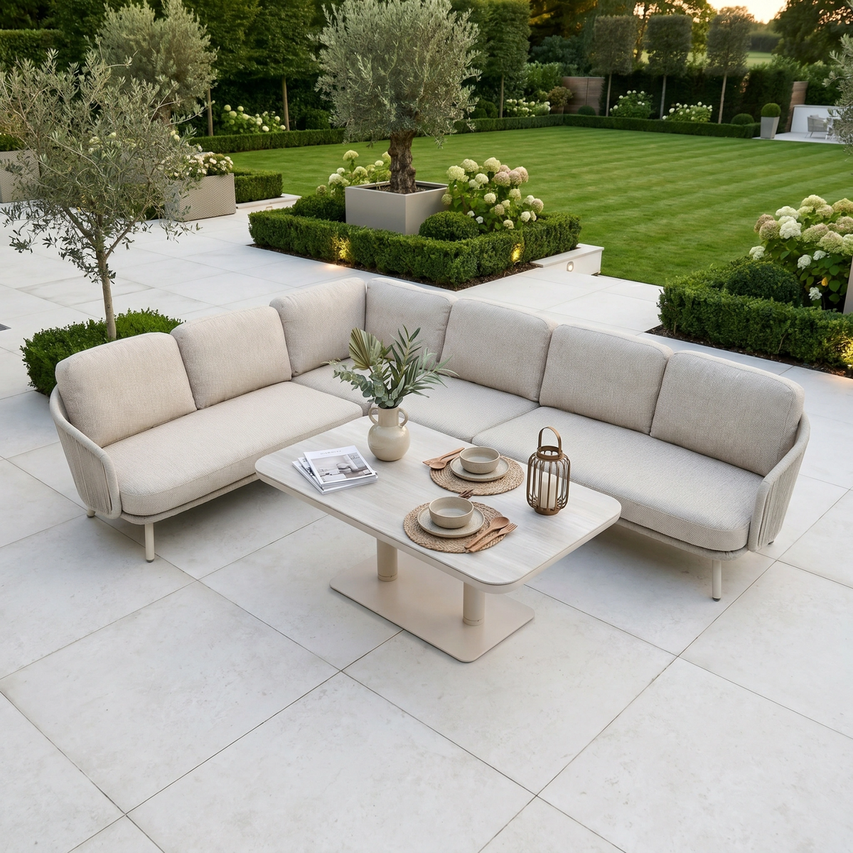 Dekota Large Corner Sofa Dining Set with Altura Rising Table in Fawn image 0
