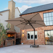 Volos 3m x 3m Square Cantilever Parasol with LED Lighting and 120kg Granite Base in Wheat image 0