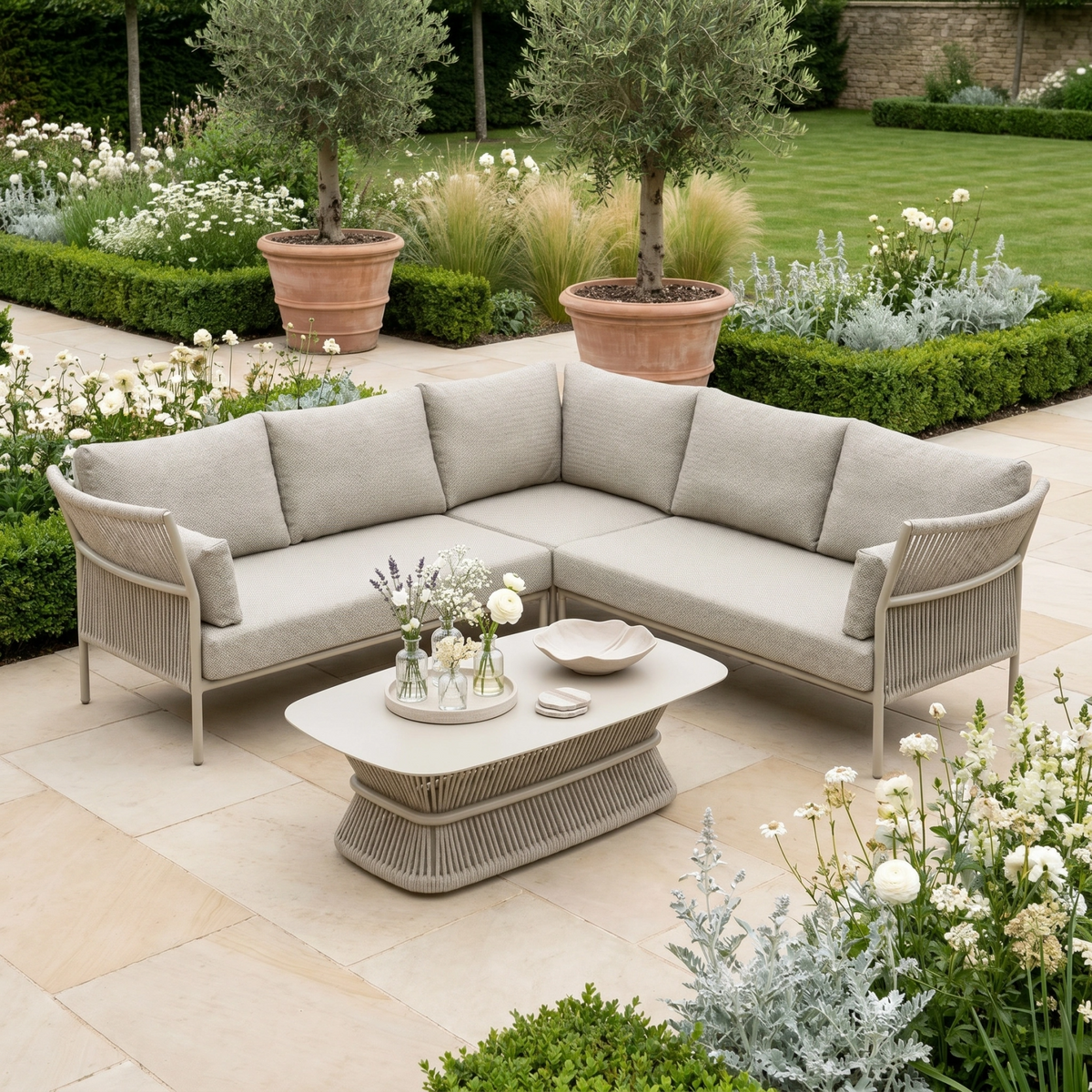 Salina Corner Group Set with Aluminium Table in Latte (Ex Display) image 0