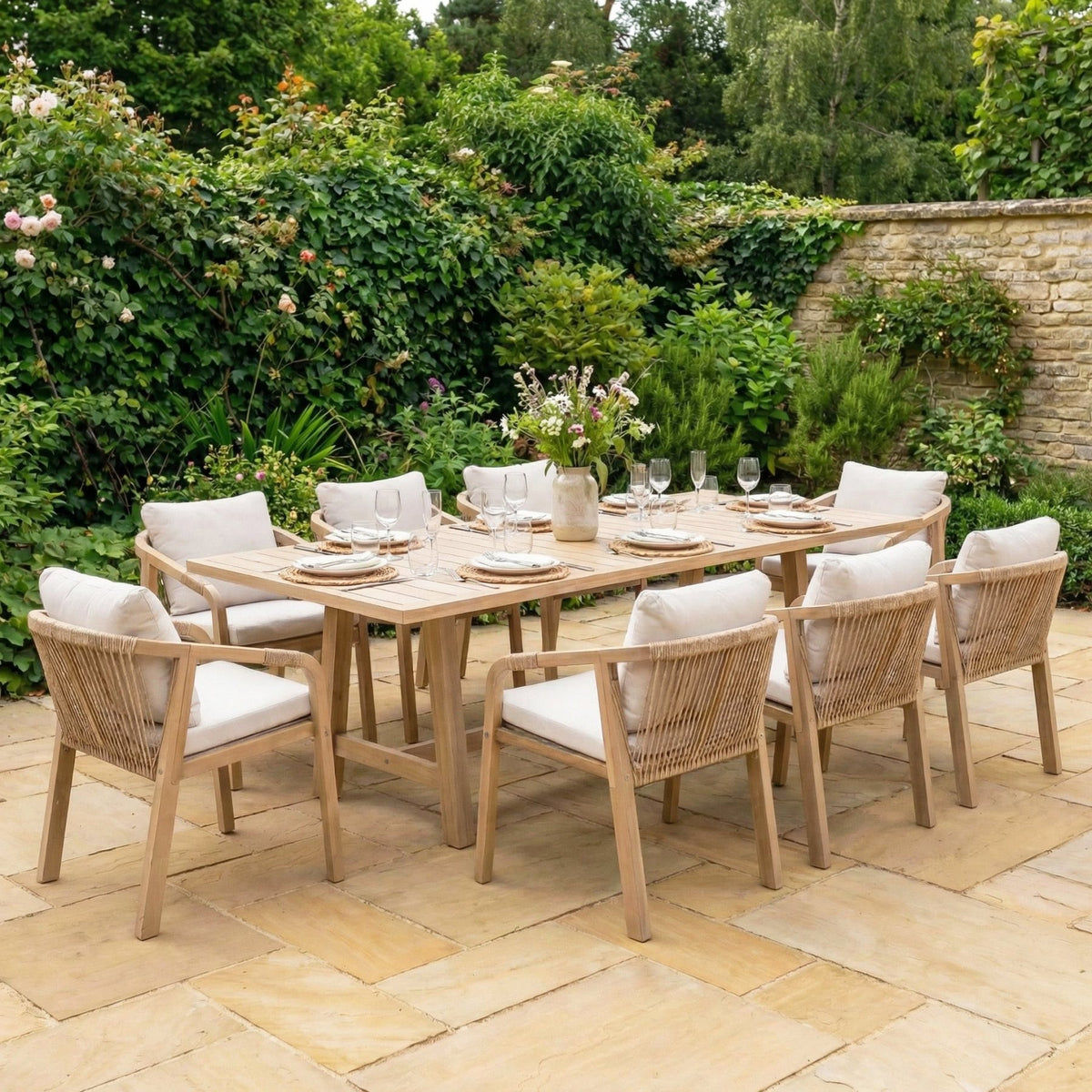 Quay 8 Seat Rectangular Dining Set In Linen image 0