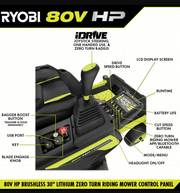 RYOBI 80V HP Brushless 30 in. Battery Electric Cordless Zero Turn Mower with 80V 10 Ah Batteries image 6