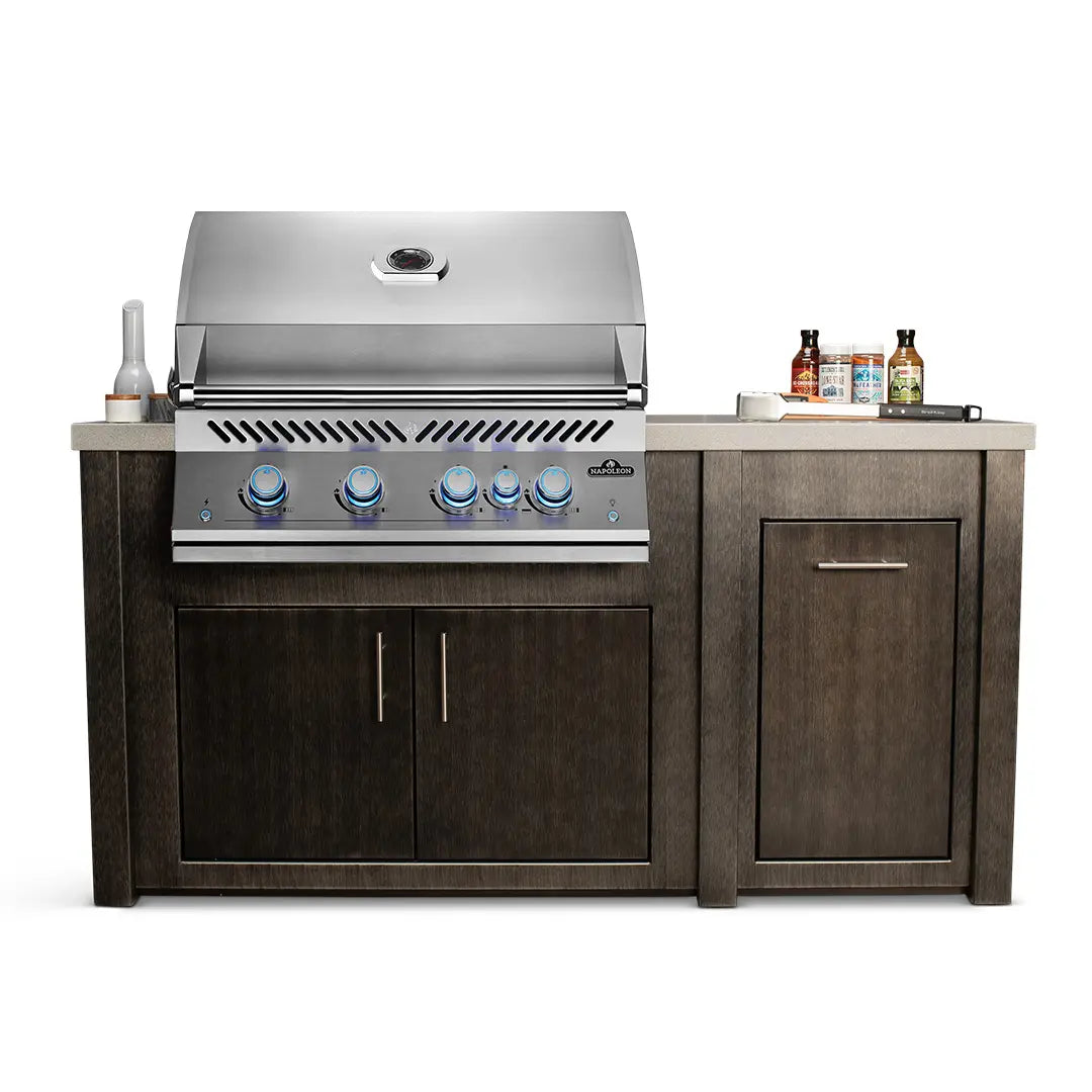 All Things BBQ Custom 71″ Brushed Black Outdoor Kitchen Island with Granite &amp; Napoleon Stainless BBQ Grill image 0