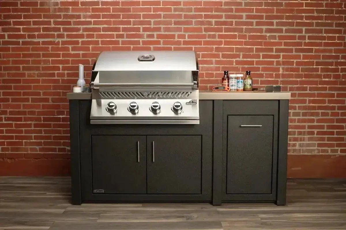 All Things BBQ Custom 71” Pre-Assembled Outdoor Kitchen Island + Napoleon BI32 Prestige Grill Head, Graphite with Concrete Style Top image 0