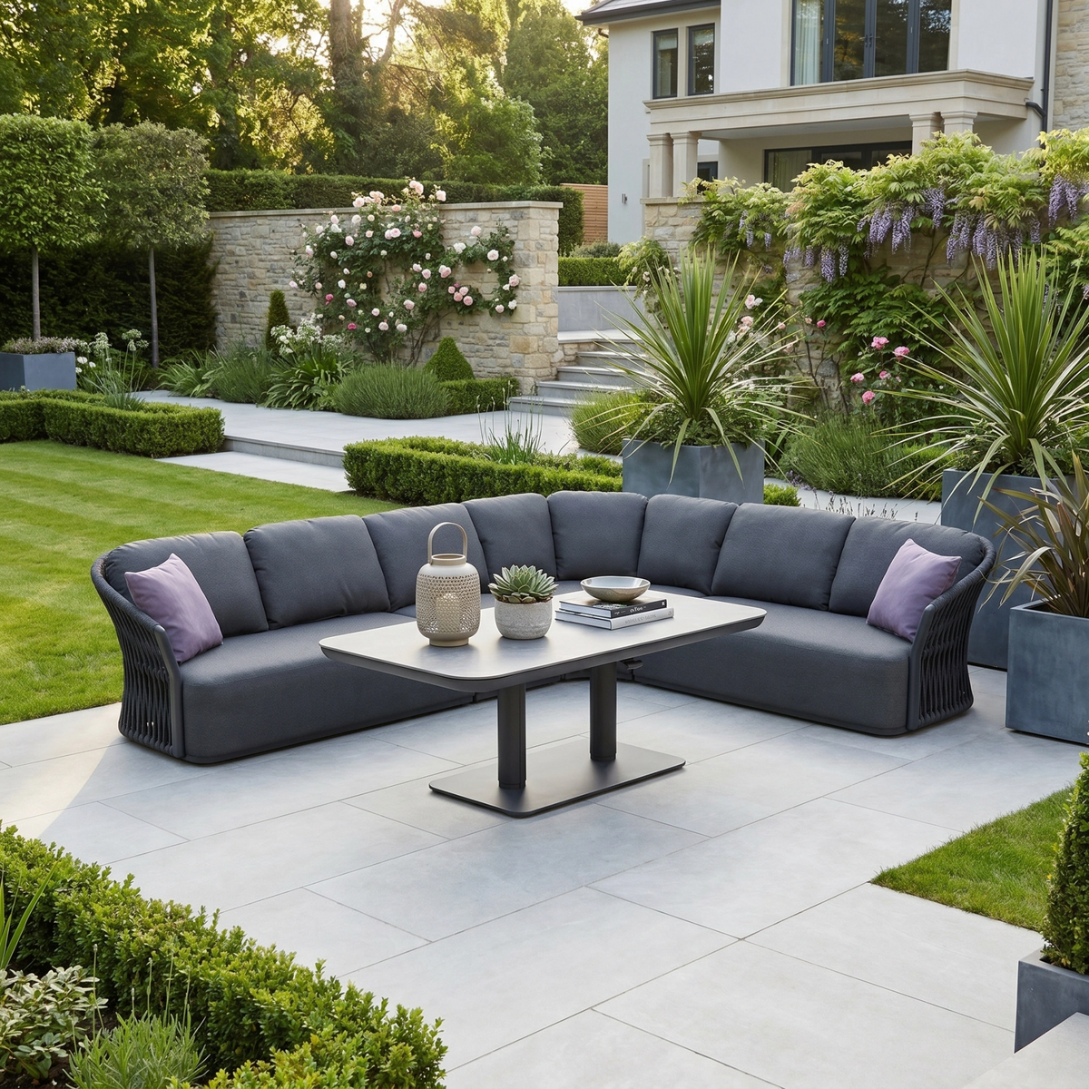 Pello Deluxe Curved Sofa Set with Altura Rising Table in Grey image 0
