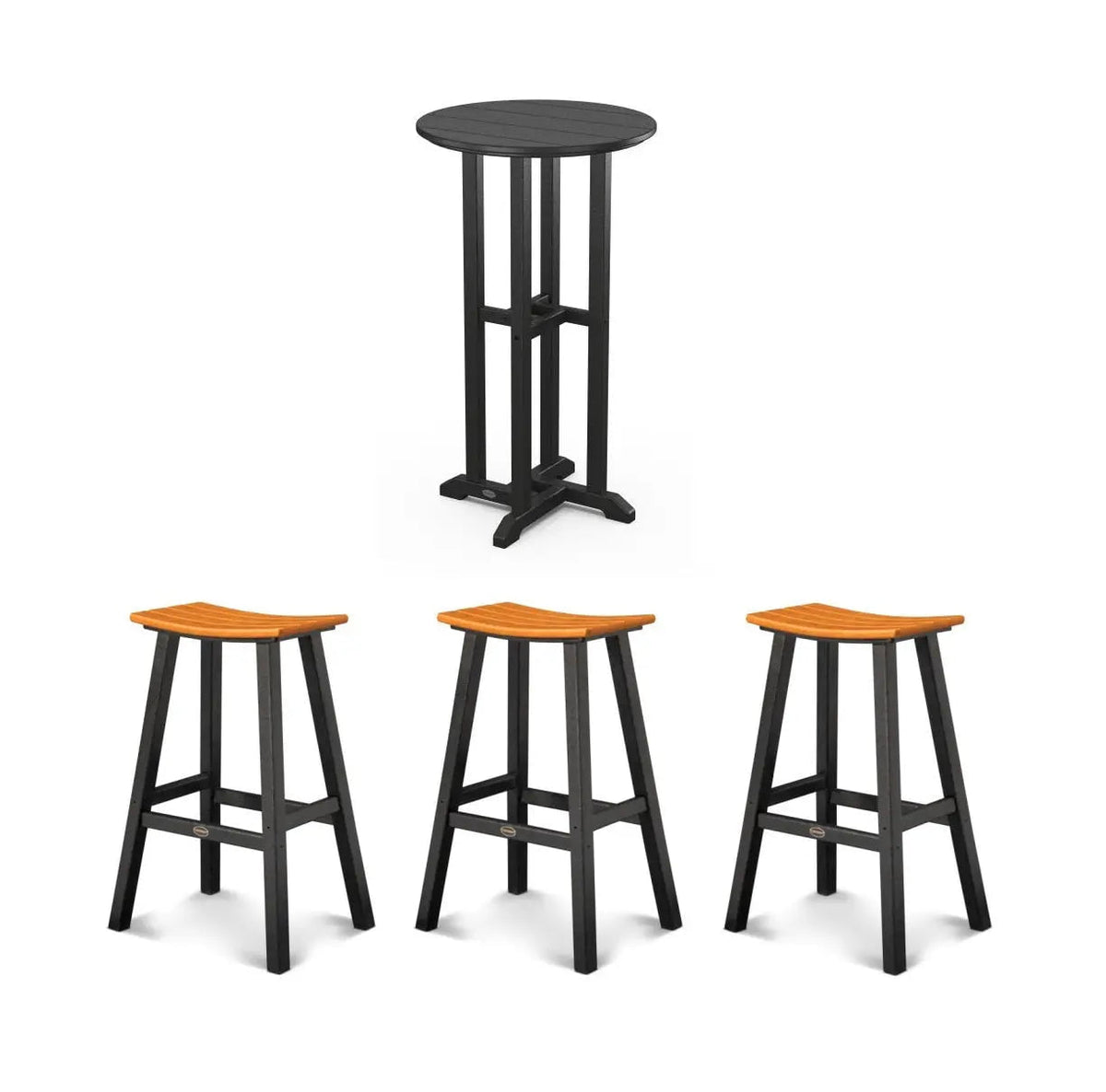 Polywood Bar Table and 3 Stools Set in Black with Orange Seat | FLOOR MODEL SALE | IN STORE ONLY image 0