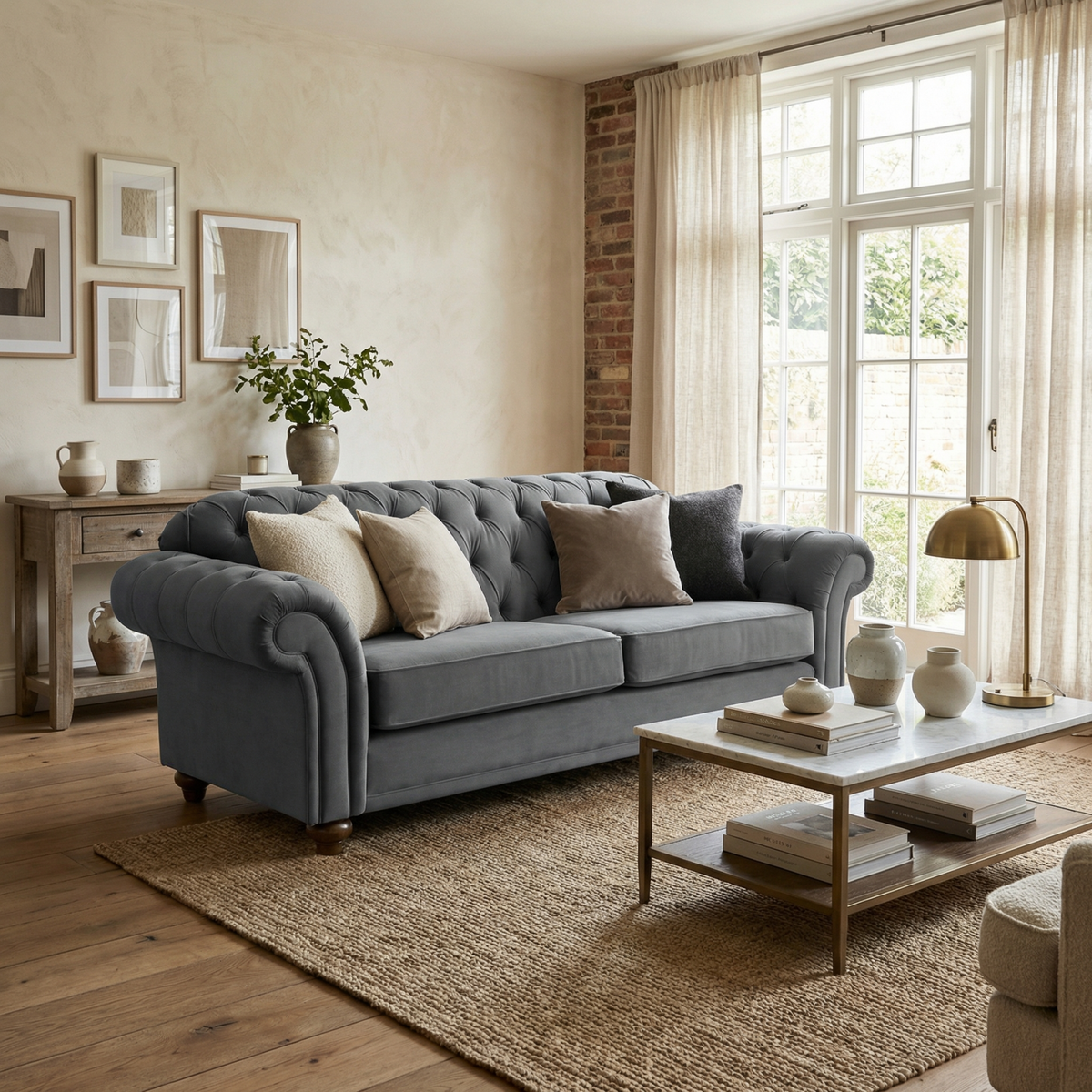 Chesterfield 2 Seat Velvet Sofa in Steel Grey image 0