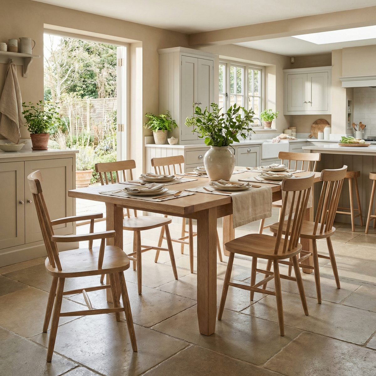 Burford 6 Seat Extending Dining Set with Spindleback Dining and Armchairs in Natural Oak image 0