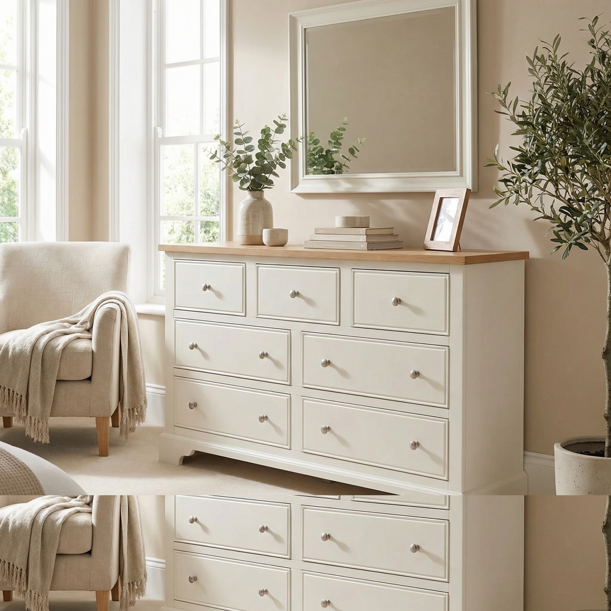 Amberley 3 Over 4 Chest of Drawers in Warm White image 0
