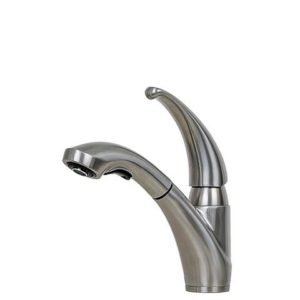 E2 Stainless Solid Stainless Steel Hot &amp; Cold Water Gooseneck Faucet w/ Single Lever Water Control, Retractable Spray Head and Selectable Spray Patterns - KPS3029C- Shasta image 0