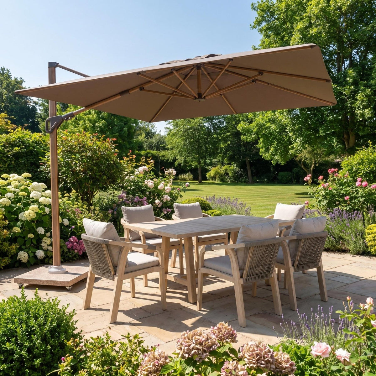 Nexus T2 Premium 3m Square Cantilever Parasol in Deep Taupe with Venezia 90kg Granite Base image 0