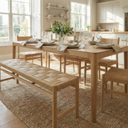 Marlow 8 Seat Dining Set with Woven Bench in Light Oak image 1