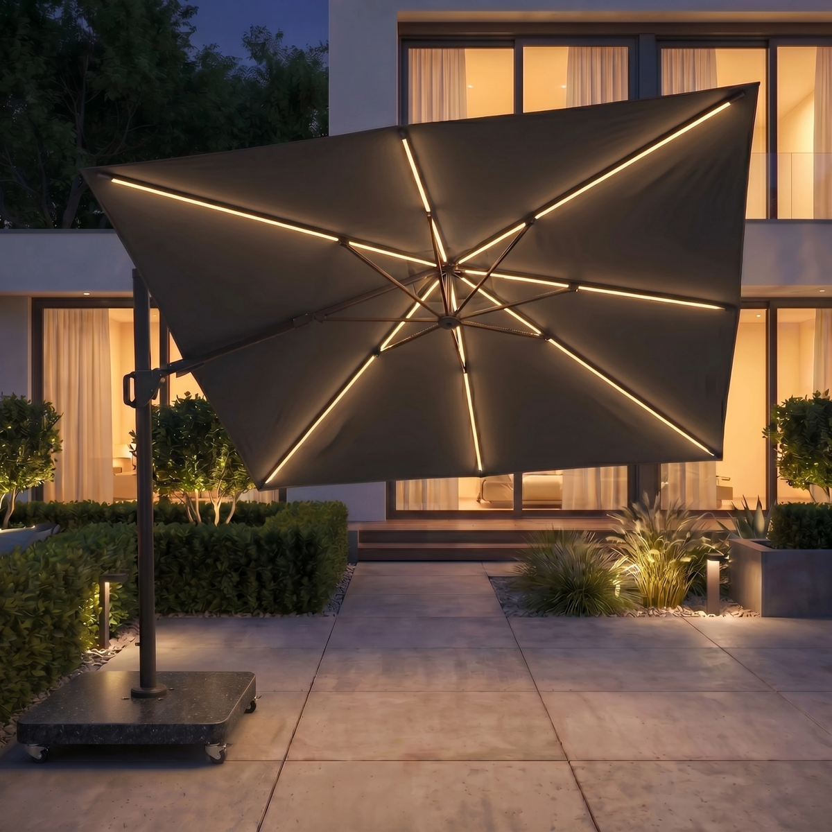 Glow Challenger T2 3m Square Cantilever Parasol in Anthracite with 90kg Granite Base image 0