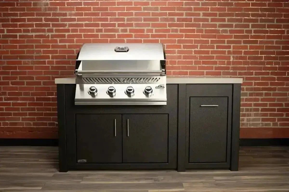 All Things BBQ Custom 71” Pre-Assembled Outdoor Kitchen Island + Napoleon BI32 Prestige Grill Head, Graphite with Granite Style Top image 0