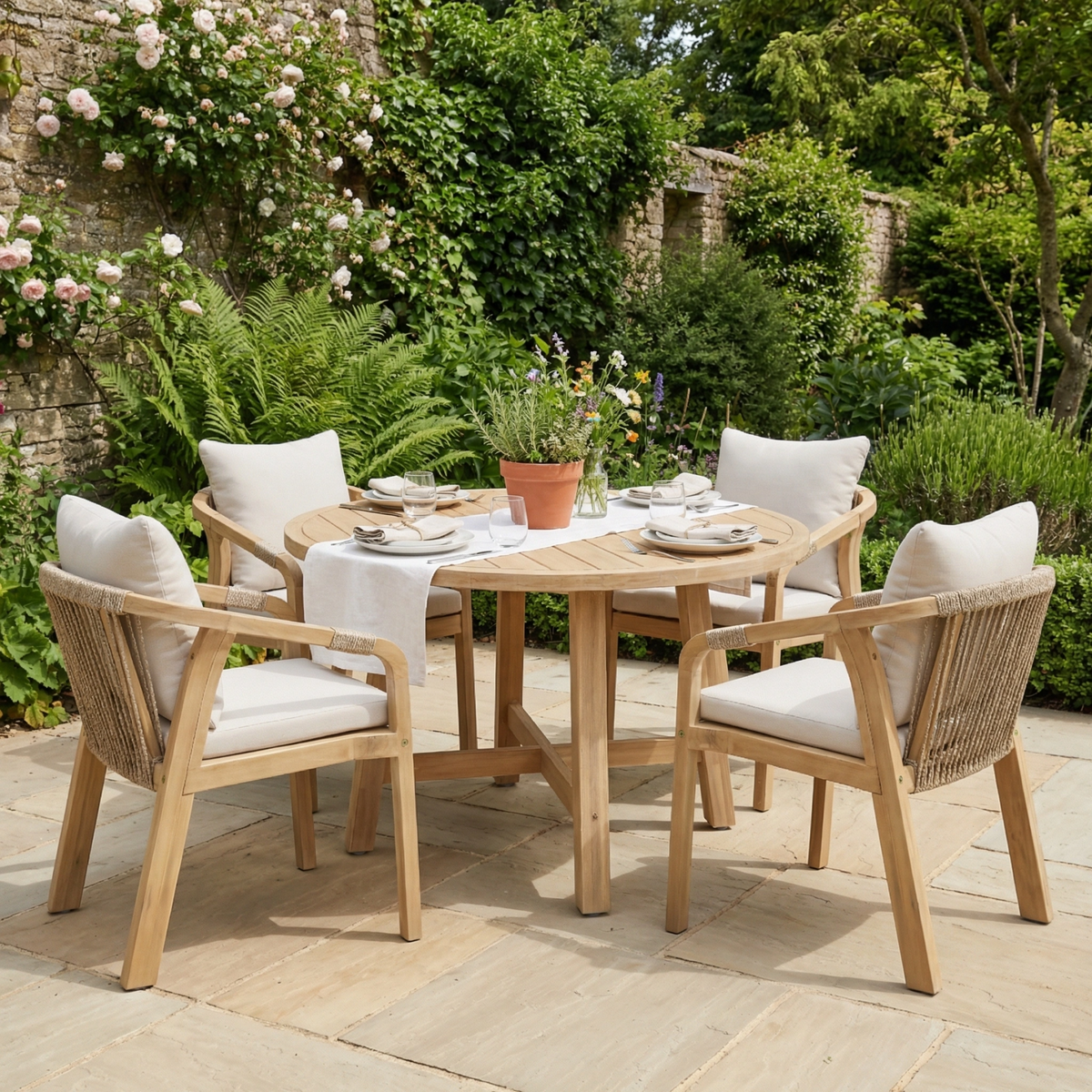 Quay 4 Seat Round Dining Set in Linen image 0