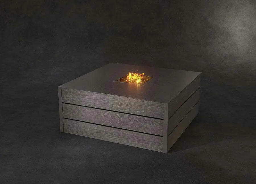 Castelle Nature's Wood Square Fire Pit Coffee Table, Castelle, Nature's Wood, Rectangular Fire Pit Coffee Table in Brushed Dark Rum Gold Finish and Smooth Aluminum Top image 0