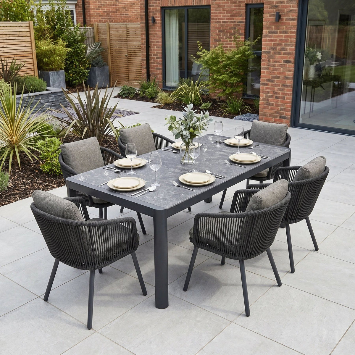 Dekota 6 Seat Dining Set with Ravona Extending Table in Charcoal image 0