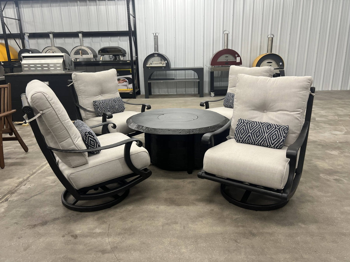 Local Special: Castelle Telluride High Back Swivel Rockers in Antique Dark Rum with Idol Seagull Cushions and Castelle Classical 49" Fire Pit image 0
