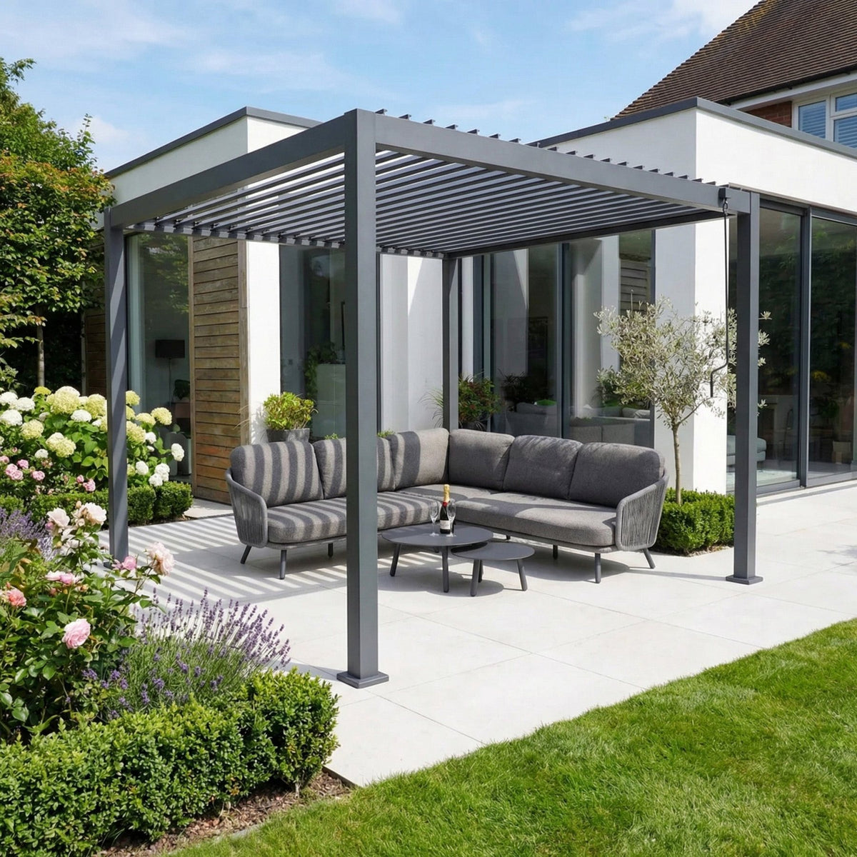 PergoSTET Lite 3m x 3m Metal Square Pergola in Grey image 0