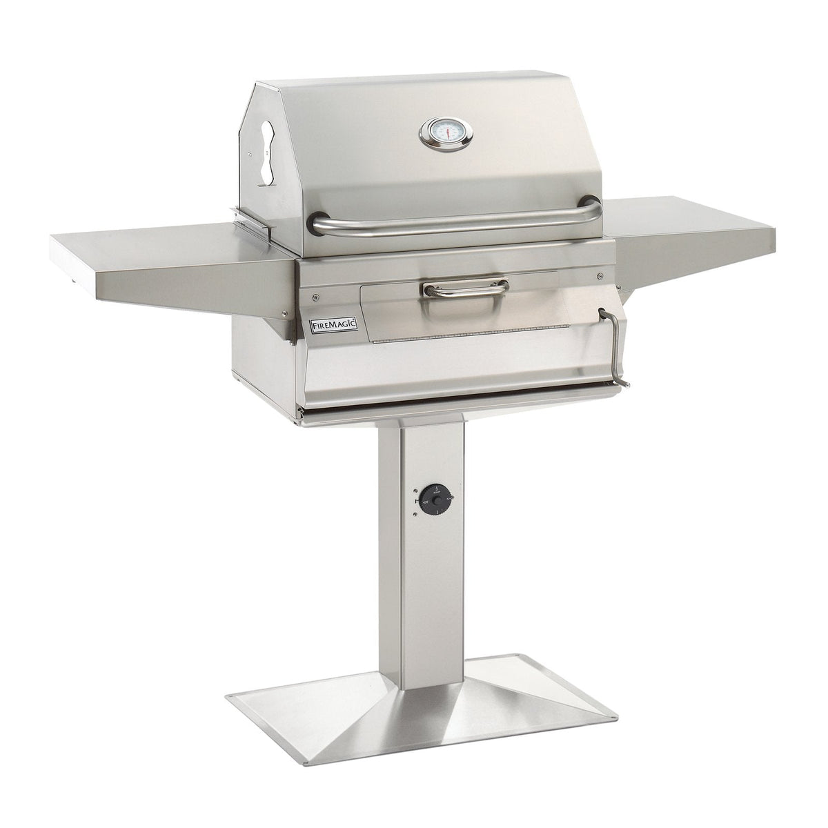 Fire Magic Legacy 24-Inch Charcoal Patio Post Mounted Grill w/ Smoker Hood and Analog Thermometer - 22-SC01C-P6 image 0