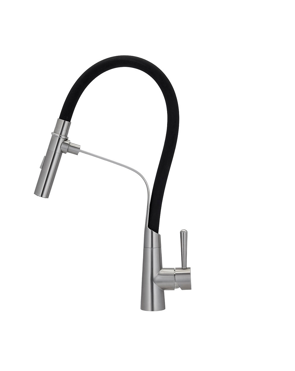 E2 Stainless Solid Stainless Steel Hot &amp; Cold Water Gooseneck Faucet w/ Single Lever Water Control, Retractable Spray Head and Selectable Spray Patterns -CW-118 -Belvedere image 0