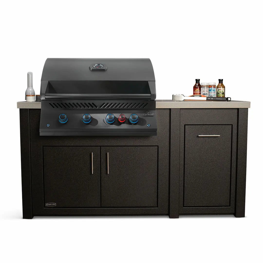 All Things BBQ Custom 71″ Graphite Outdoor Kitchen Island with Granite Top &amp; Napoleon BIG32RB Matte Black BBQ Grill image 0
