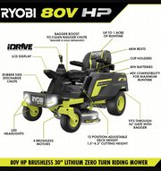 RYOBI 80V HP Brushless 30 in. Battery Electric Cordless Zero Turn Mower with 80V 10 Ah Batteries image 5