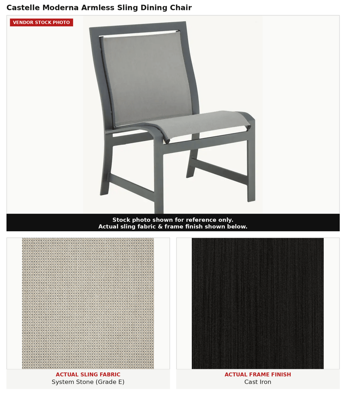 Castelle Moderna Armless Sling Dining Chair in Cast Iron with System Stone Sling image 0