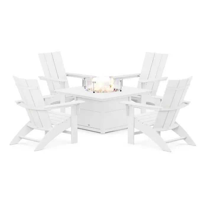 POLYWOOD Modern Curveback Adirondack 5-Piece Conversation Set with Fire Pit Table image 0