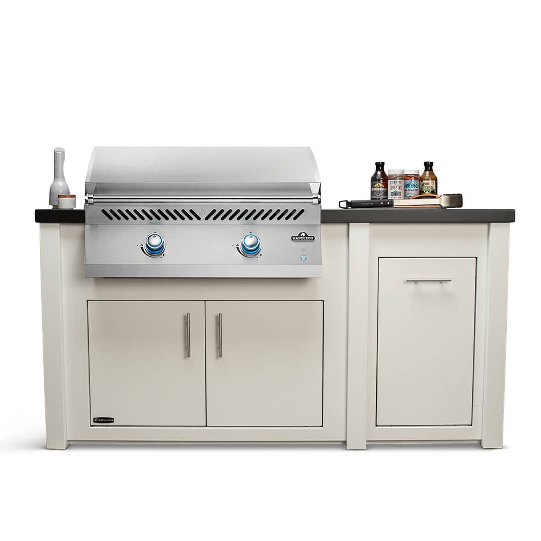 All Things BBQ Custom 71" Grill Island with Napoleon BIG32FT Griddle — White Cabinet with Darkened Iron Countertop image 0