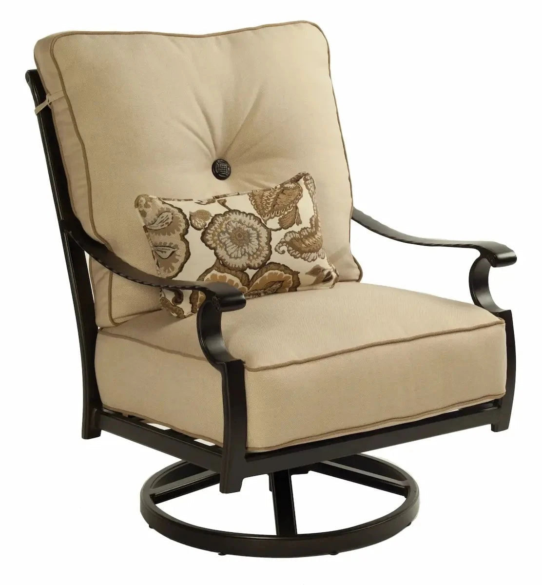Castelle High Back Lounge Swivel Rocker in Antique Dark Rum Finish with Idol Seagull Cushions image 0