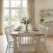 Burford 8 Seat Extending Dining Set with Spindleback Dining and Armchairs in Warm White image 1