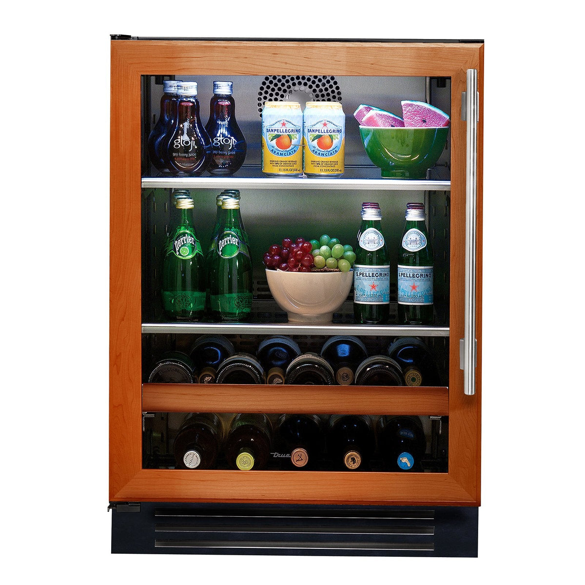 True 24-Inch ADA Height Beverage Center with Panel Ready Glass Door, 2 Black Wire Shelves, 1 Wine Shelf (Left Hinge) - TUBADA-24-LG-A-O image 0