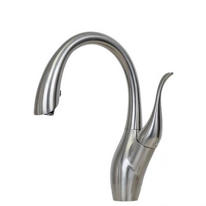 E2 Stainless Solid Stainless Faucet 100% Solid Cast T304 Commercial Grade Brushed Stainless Steel with Single Lever and Pull Down Sprayer -KPS3036-Cygnus image 0