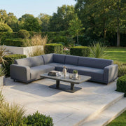Luna Outdoor Fabric Large Corner Sofa Set with Altura Rising Table in Grey image 0