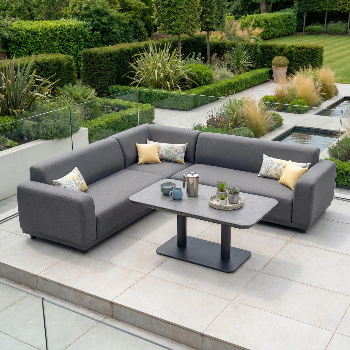 Luna Outdoor Fabric Corner Sofa Set with Altura Rising Table in Grey image 0