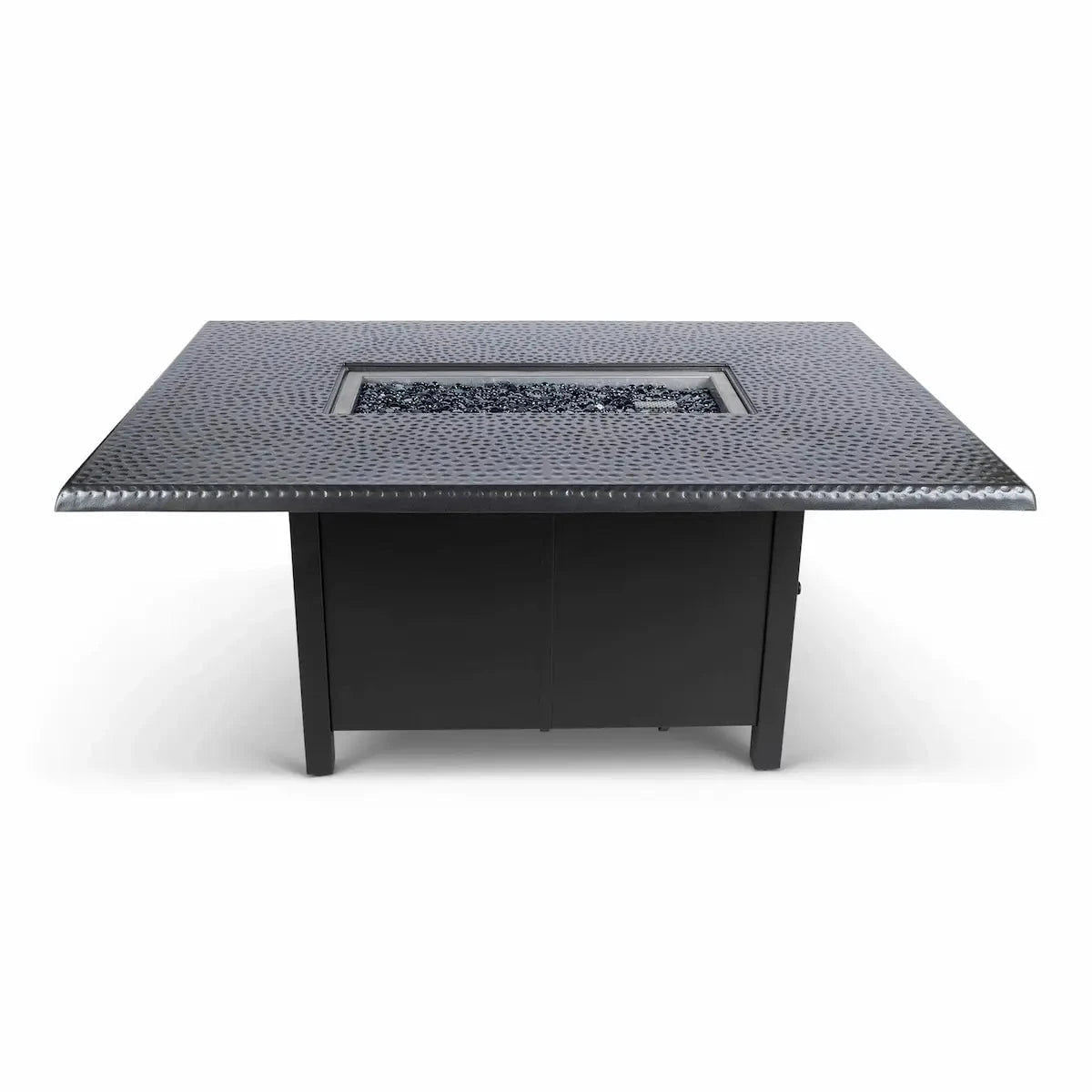 Woodard 42" x 60" Rectangular Chat Height Fire Table with Pewter Hammered Top and Black Base image 0