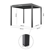 PergoSTET Pro 3m x 3m Square Pergola with 3 Manual Side Blinds and LED Lighting in Grey image 1
